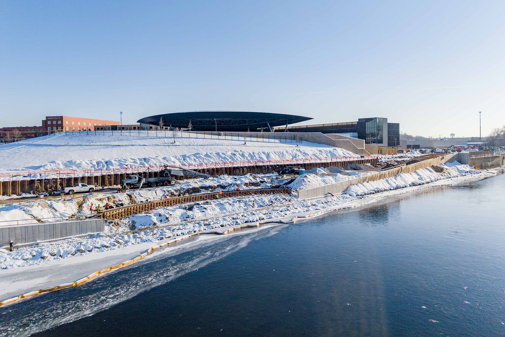 Phase 1 construction of the Fulton to Wealthy riverfront trail, December 2025